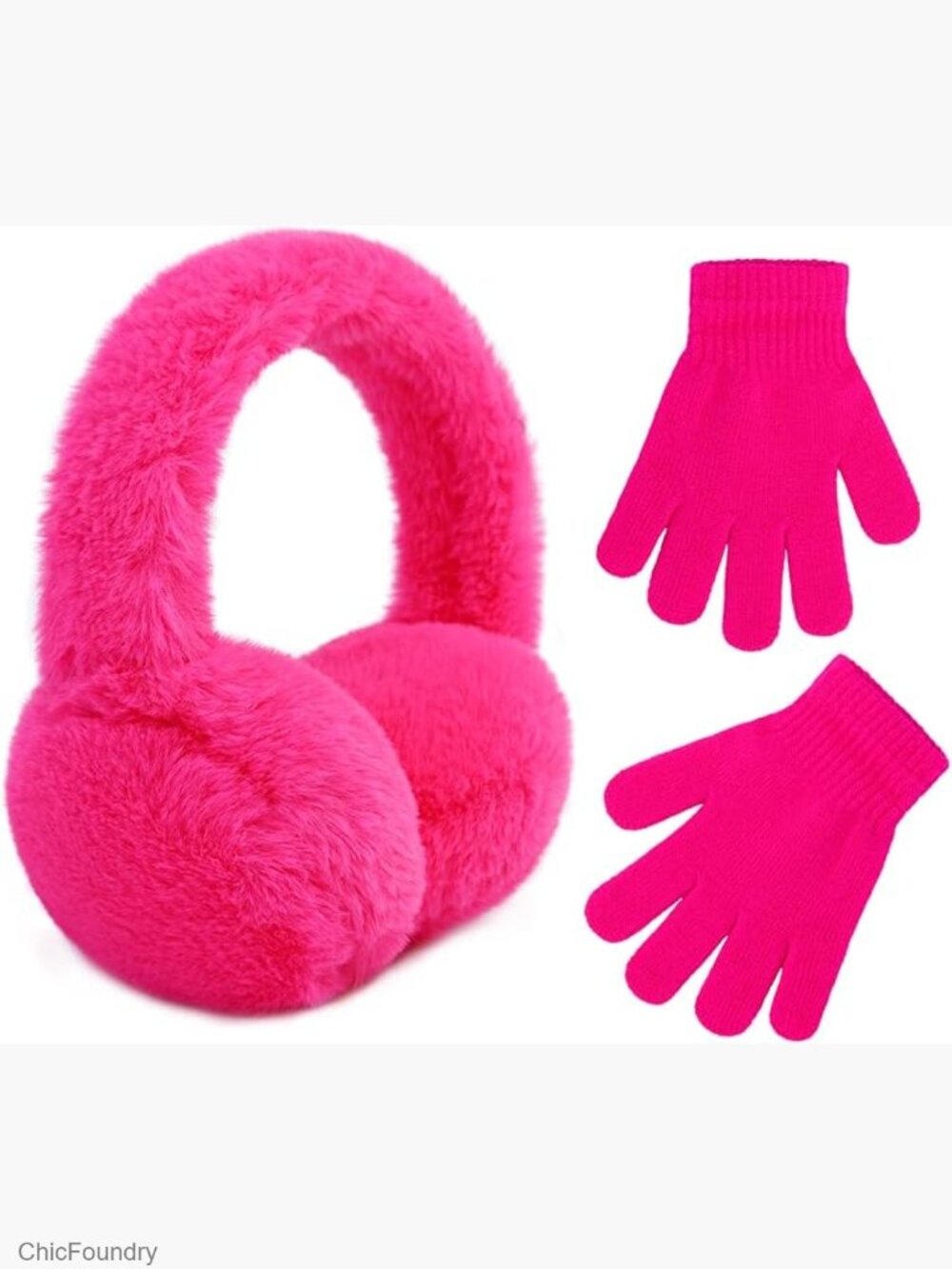 Kids Magic Gloves and Earmuff Set Warm Plush Winter Knit Mittens Ear Warmer